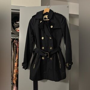 Michaels Black Trench Coat with Gold Accents